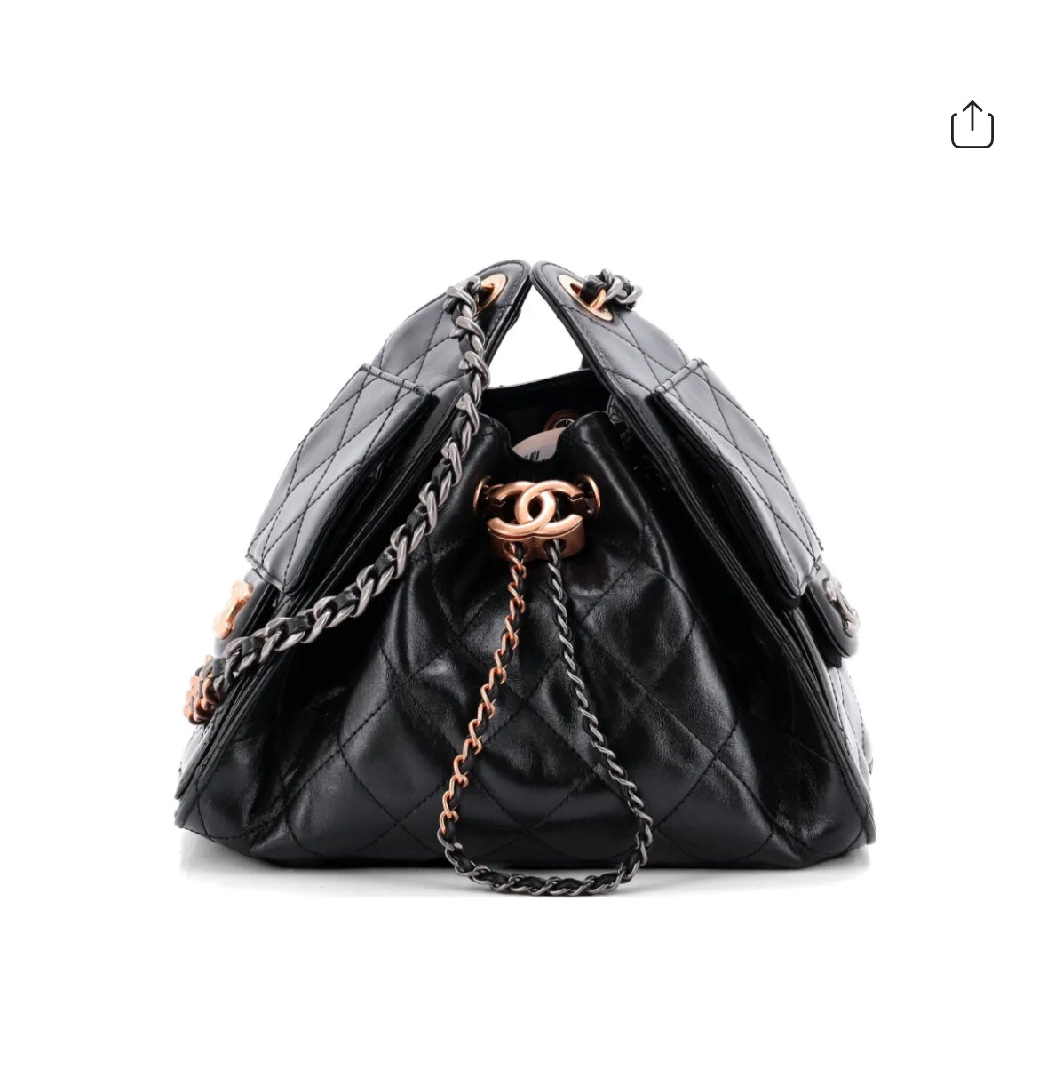 CHNL Black Mini Hobo 25 Mixed Hardware Shiny Crumpled Calfskin