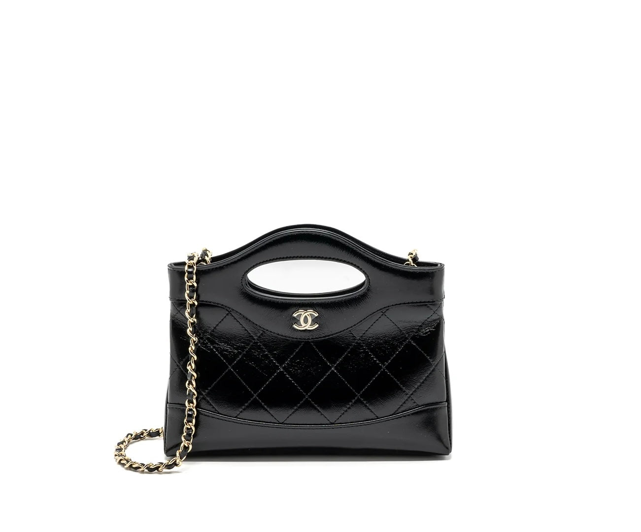 CHNL Black  Calfskin Top Handle Clutch