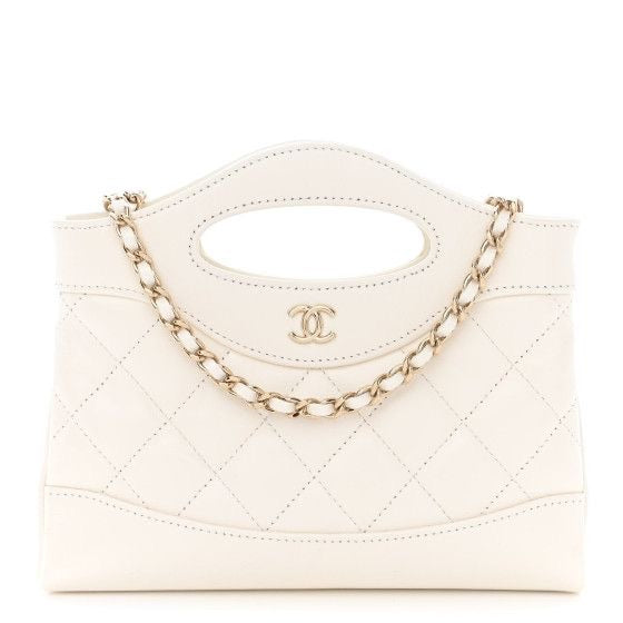 CHNL White Calfskin Top Handle Clutch