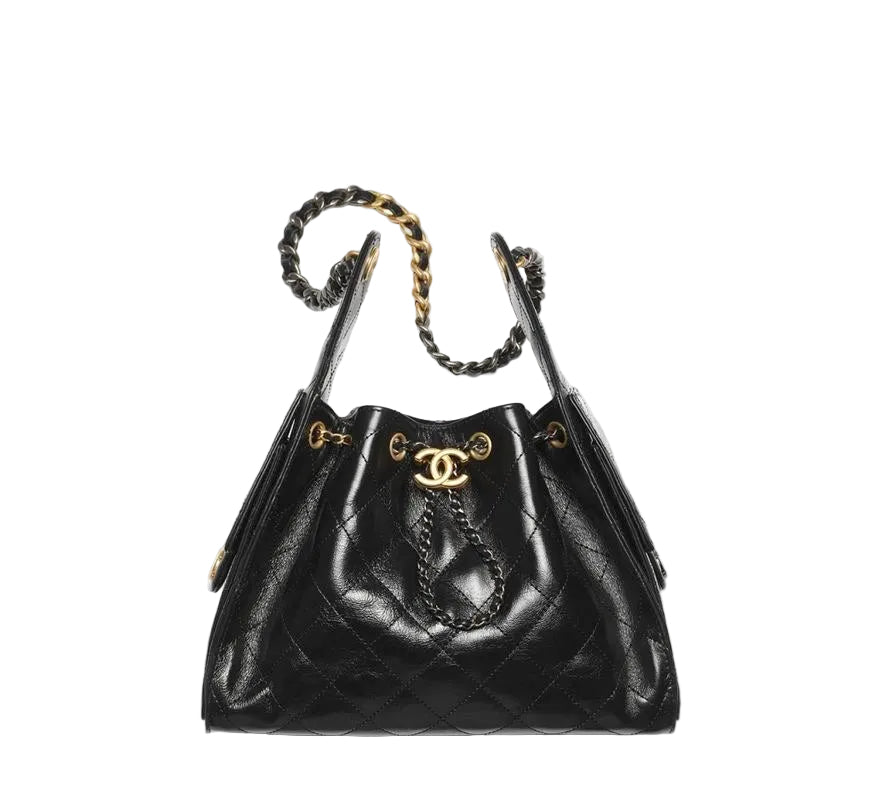 CHNL Black Small 25 Hobo Mixed  Hardware Shiny Crumpled Calfskin